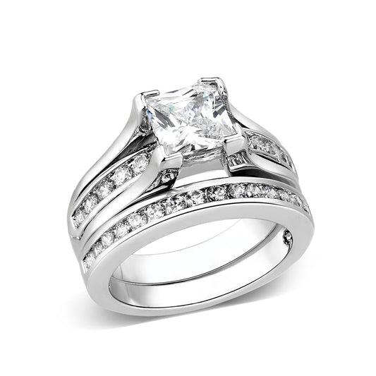 LO5W096- Rhodium Plated Brass Ring with CZ In Clear-0