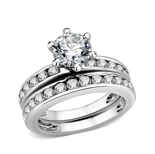 LO5W100- Rhodium Plated Brass Ring with CZ In Clear-0