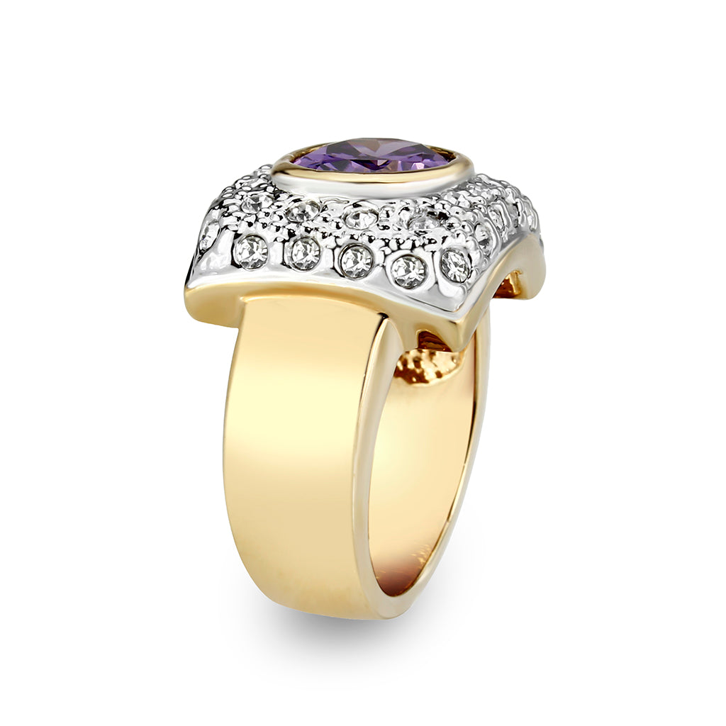 LO5W105- Gold Plated Brass Ring with CZ In Amethyst-3
