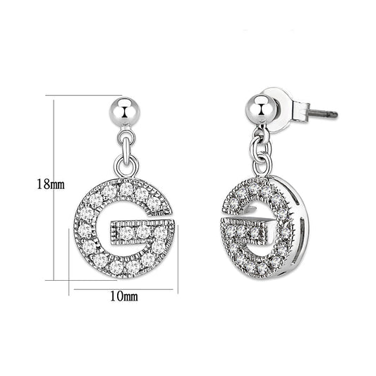 LO5W109 - Rhodium Brass Earrings with AAA Grade CZ in Clear-1