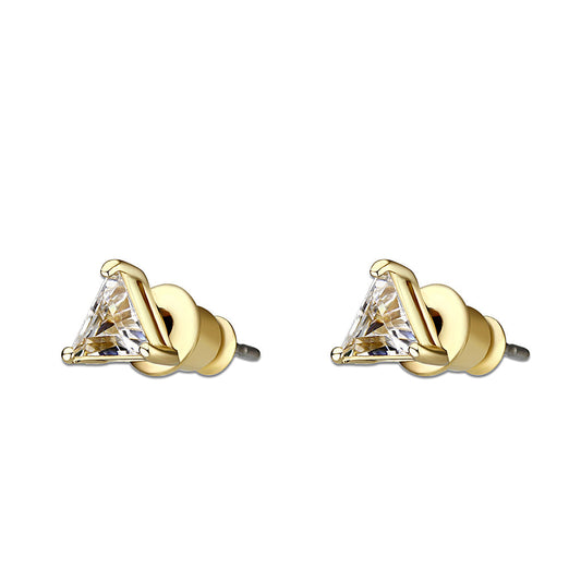 LO5W111 - Gold Plated Brass Earrings with AAA Grade CZ in Clear-1
