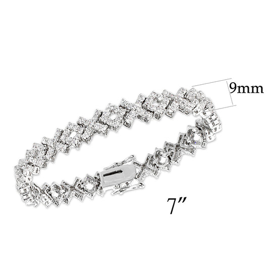 LO5W113 - Brass Bracelet with AAA Grade CZ in Clear Rhodium Plated-7"-1
