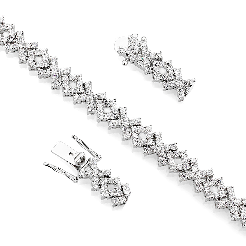 LO5W113 - Brass Bracelet with AAA Grade CZ in Clear Rhodium Plated-7"-2