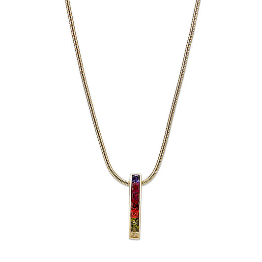 LO5W114- Brass Pendant With 16" Chain with Crystal Glass IN Multi Color ION Plated-0