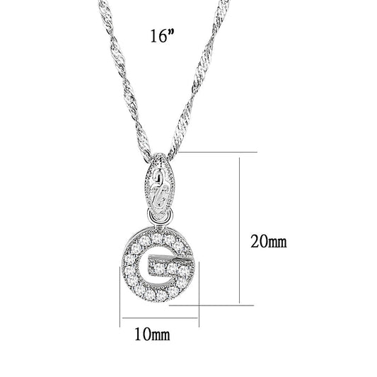 LO5W116- Brass Pendant With 16" Chain with CZ Clear In Rhodium Plated-1