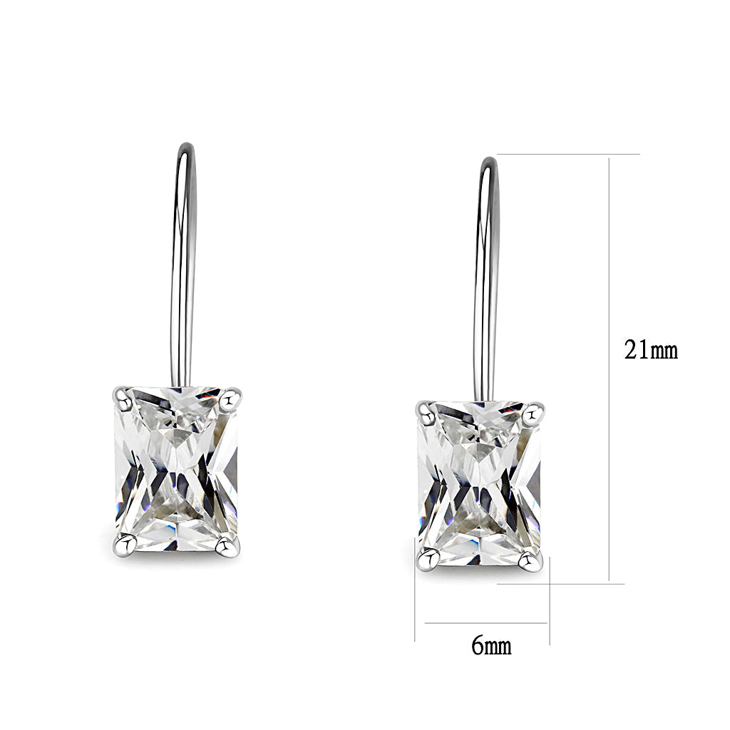 LO5S123 - Sterling Silver Earrings With CZ Clear In High Polished( No Plated)-2