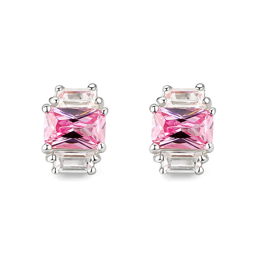LO5S124 - Sterling Silver Earrings With CZ Pink In High Polished( No Plated)-0