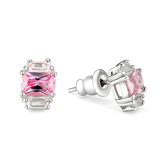 LO5S124 - Sterling Silver Earrings With CZ Pink In High Polished( No Plated)-1