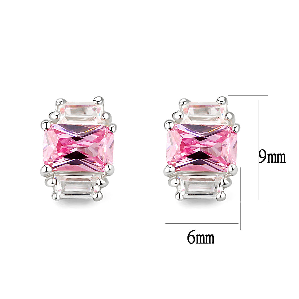 LO5S124 - Sterling Silver Earrings With CZ Pink In High Polished( No Plated)-2