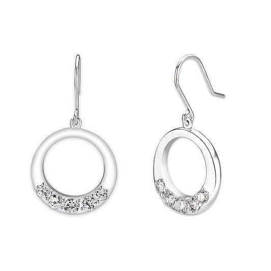 LO5S126 - Sterling Silver Earrings With CZ Clear In High Polished( No Plated)-1