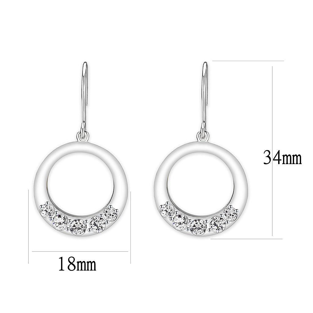 LO5S126 - Sterling Silver Earrings With CZ Clear In High Polished( No Plated)-2