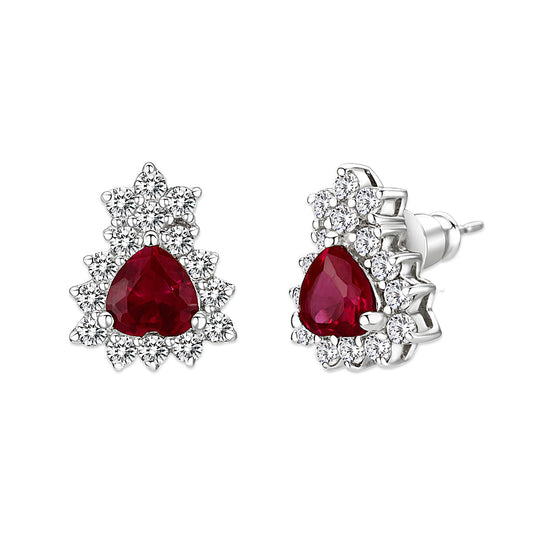 LO5S127 - Sterling Silver Earrings With CZ Red In High Polished( No Plated)-1