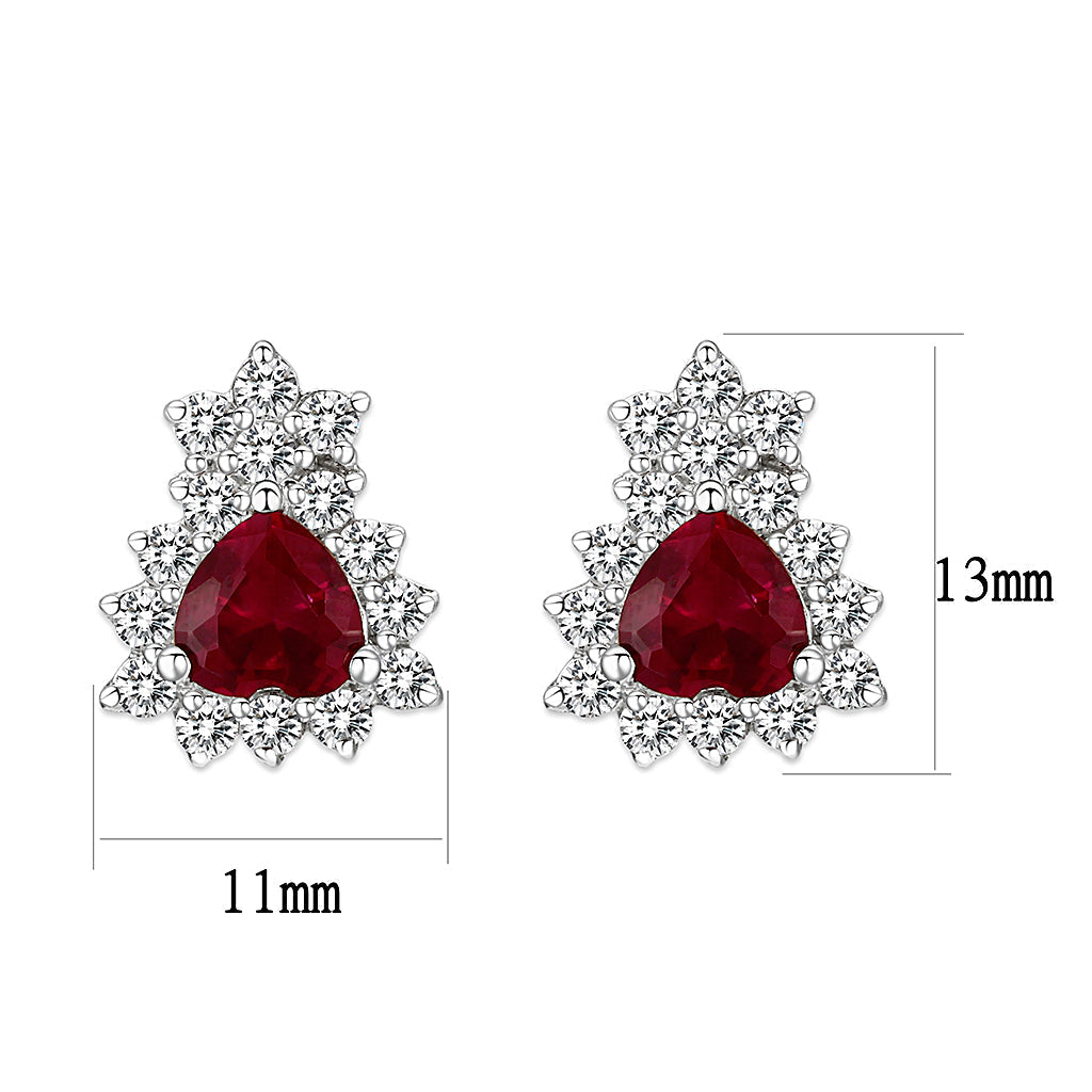 LO5S127 - Sterling Silver Earrings With CZ Red In High Polished( No Plated)-2