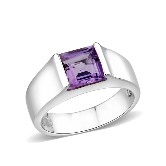 LO5S228- Sterling Silver Ring with CZ In Amethysts High Polished( NO Plating)-0