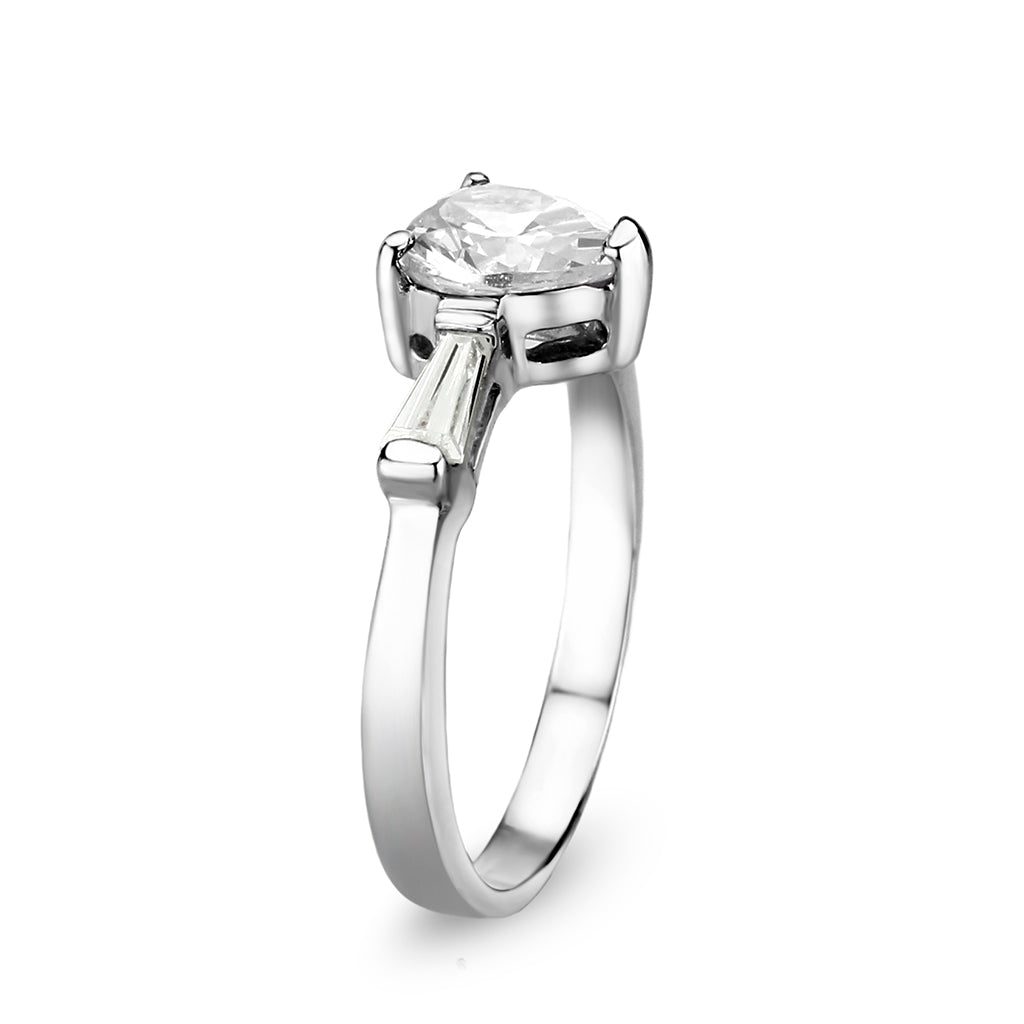 LO5S230- Sterling Silver Ring with CZ In Clear High Polished( NO Plating)-3