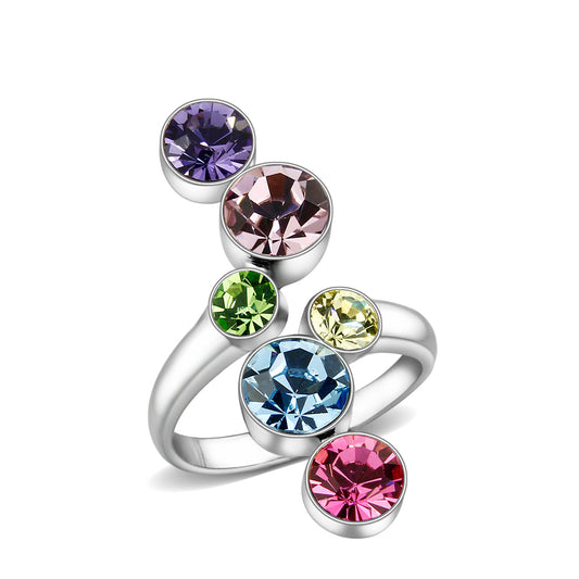 LO5S231- Sterling Silver Ring with CZ In Multi Color High Polished( NO Plating)-0