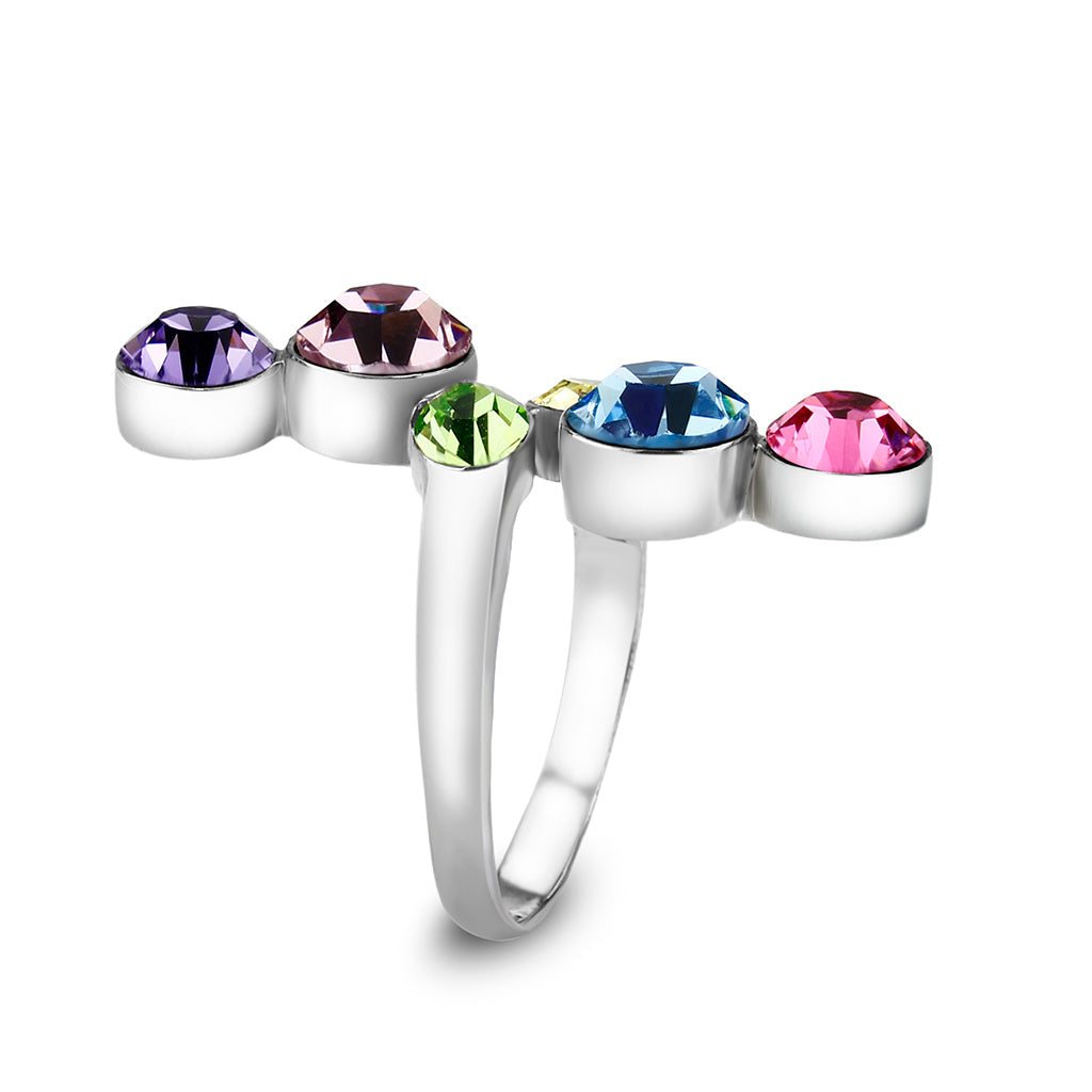 LO5S231- Sterling Silver Ring with CZ In Multi Color High Polished( NO Plating)-3