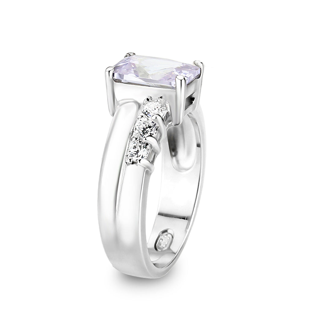 LO5S233- Sterling Silver Ring with CZ In Clear High Polished( NO Plating)-3