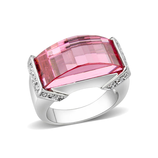 LO5W235- Brass Ring with CZ In Pink Rhodium Plated-0