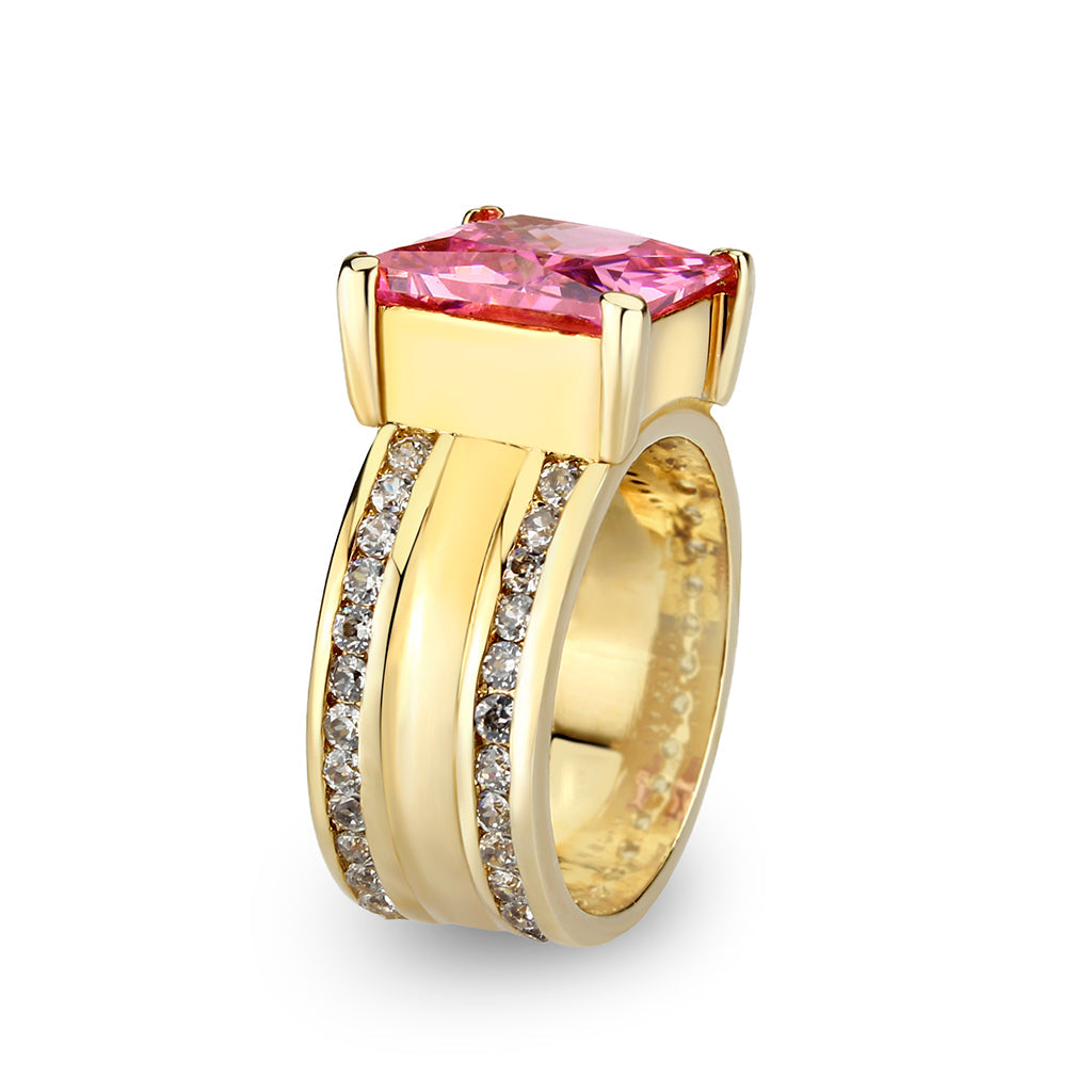 LO5W237- Brass Ring With CZ in Pink Gold Plated-3