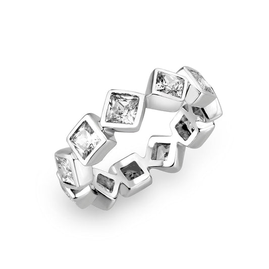 LO5W241- Brass Ring With CZ in Clear Rhodium Plated-0