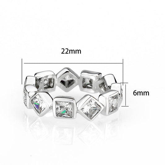 LO5W241- Brass Ring With CZ in Clear Rhodium Plated-1