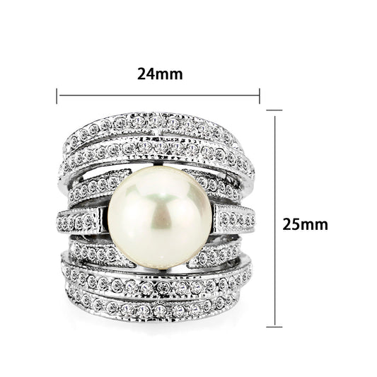 LO5W242- Brass Ring With Pearl in White Rhodium Plated-1