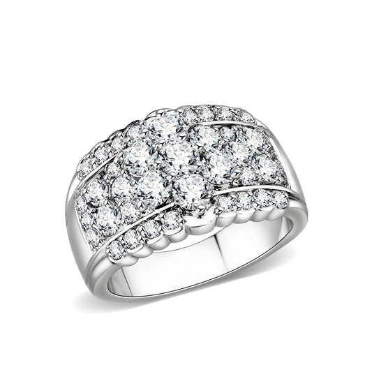 LO5W243- Brass Ring With CZ in Clear Rhodium Plated-0