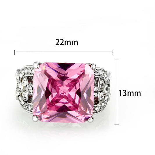 LO5W245- Brass Ring With CZ in Pink Rhodium Plated-1