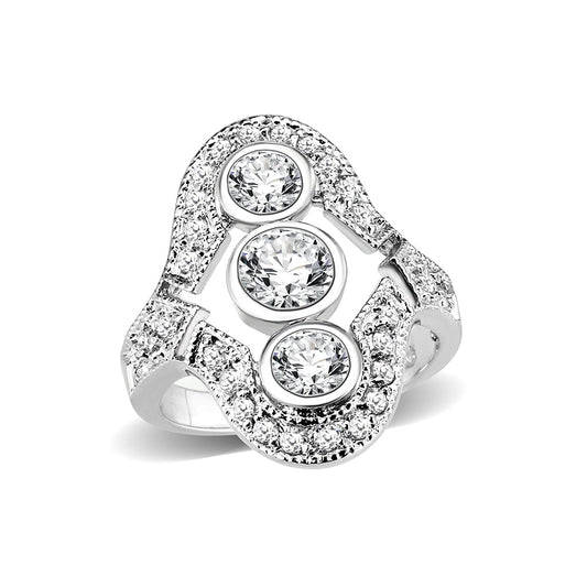 LO5W002 - Rhodium Brass Ring with CZ in Clear-0