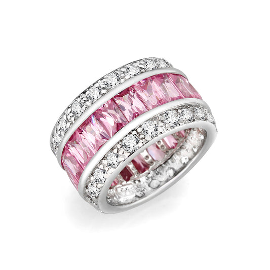 LO5W043- Rhodium Plated Brass Ring with CZ IN Pink-0