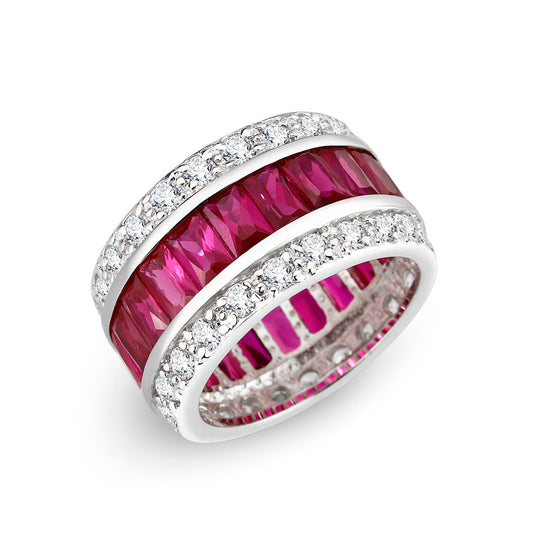 LO5W045- Rhodium Plated Brass Ring with CZ In Red-0