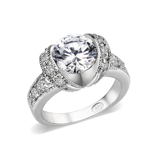 LO5W047- Rhodium Plated Brass Ring with CZ In Clear-0