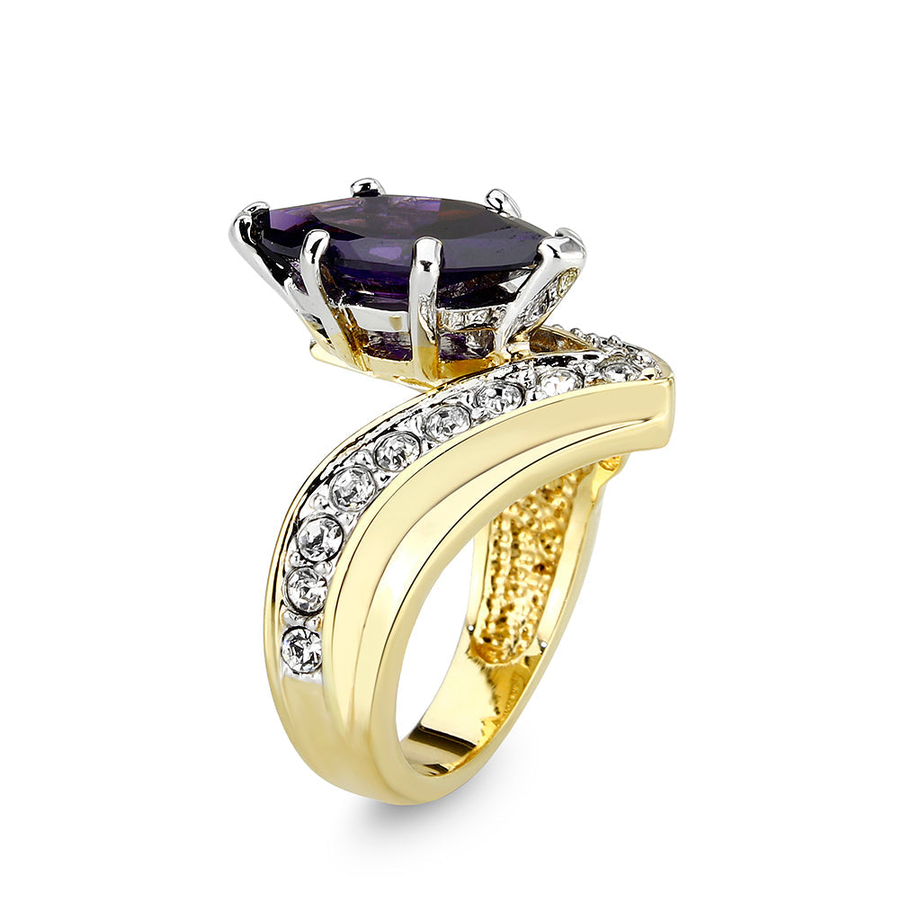 LO5W050- IP Gold Plated Brass Ring with CZ In Amethyst-4