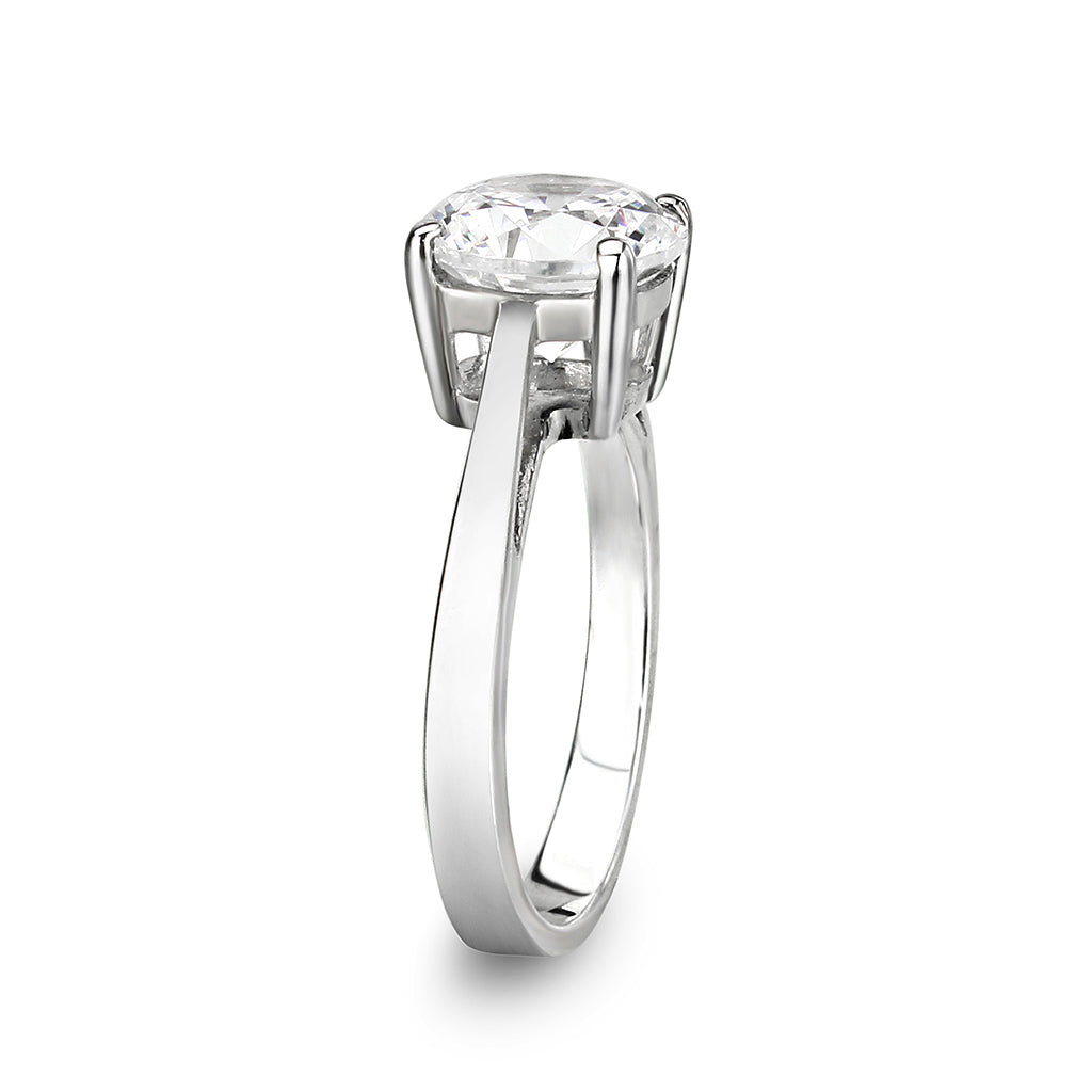LO5W051- Rhodium Plated Brass Ring with CZ In Clear-3