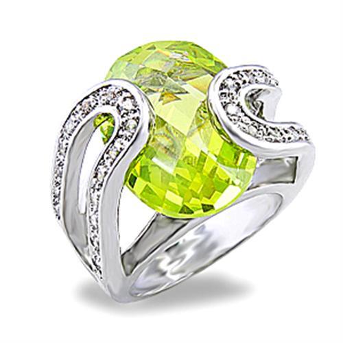 5X004 - Rhodium Brass Ring with AAA Grade CZ in Apple Green color-0
