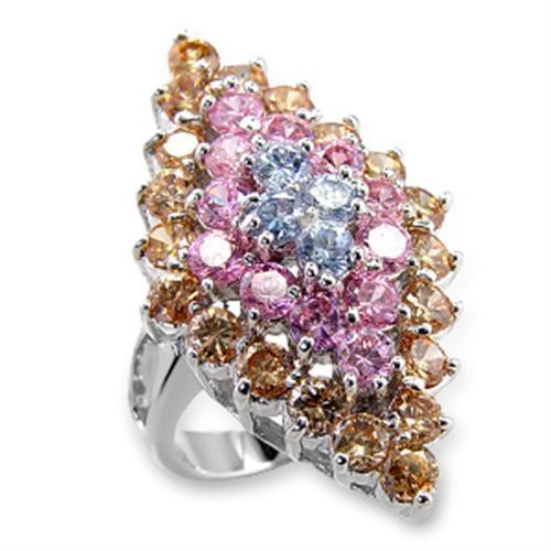 60101 - Rhodium Brass Ring with AAA Grade CZ in Multi Color-0