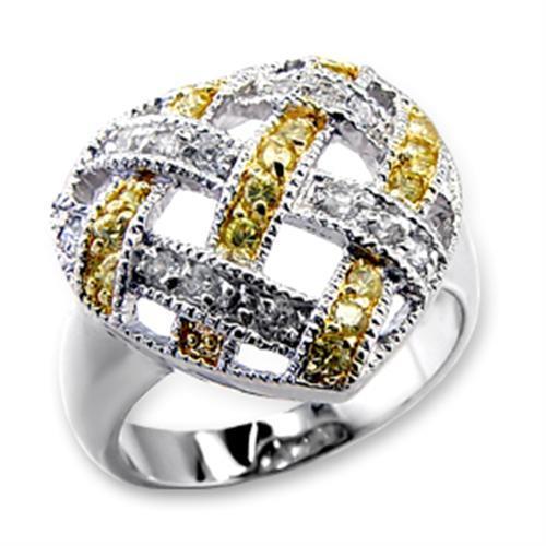 60205 - Reverse Two-Tone Brass Ring with AAA Grade CZ in Topaz-0