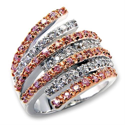 60207 - Rose Gold + Rhodium Brass Ring with AAA Grade CZ in Rose-0