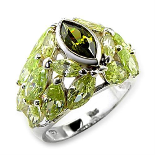 60618 - High-Polished 925 Sterling Silver Ring with AAA Grade CZ in Multi Color-0