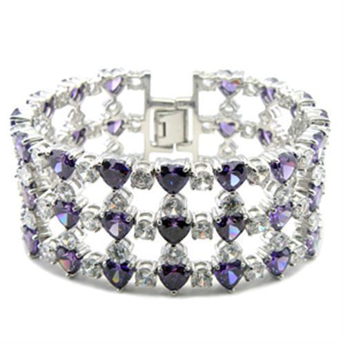 62204 - Rhodium Brass Bracelet with AAA Grade CZ in Amethyst-0