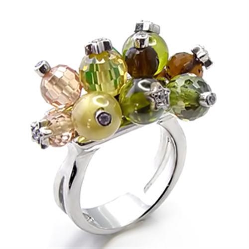 6X018 - Rhodium Brass Ring with AAA Grade CZ in Multi Color-0