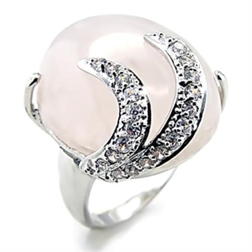 6X028 - Rhodium Brass Ring with Precious Stone PINK CRYSTAL in Light Rose-0