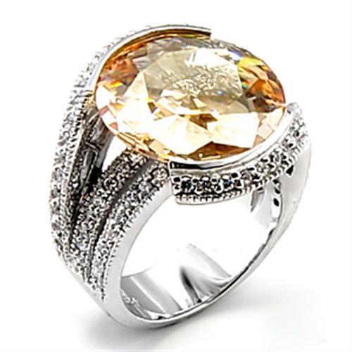 6X045 - Rhodium Brass Ring with AAA Grade CZ in Champagne-0