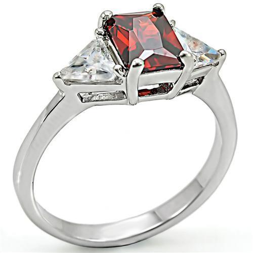 6X069 - High-Polished 925 Sterling Silver Ring with AAA Grade CZ in Garnet-0