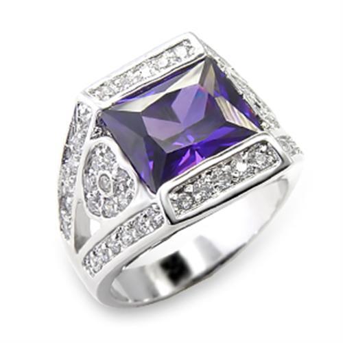 6X074 - Rhodium Brass Ring with AAA Grade CZ in Amethyst-0