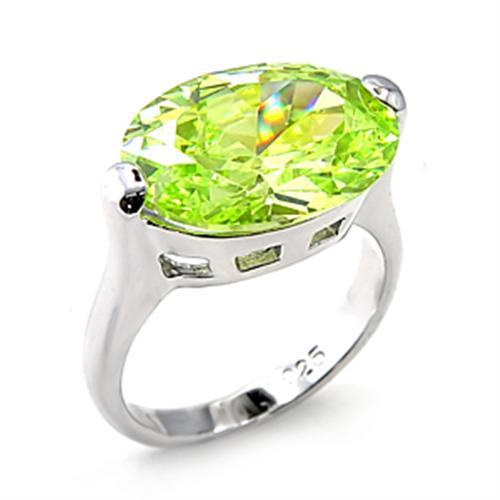 6X182 - Rhodium 925 Sterling Silver Ring with AAA Grade CZ in Apple Green color-0
