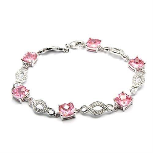 6X494 - Rhodium Brass Bracelet with AAA Grade CZ in Rose-0