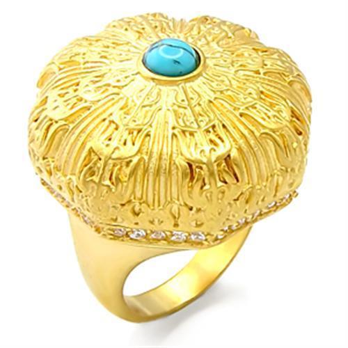 70913 - Gold Brass Ring with Synthetic Turquoise in Sea Blue-0
