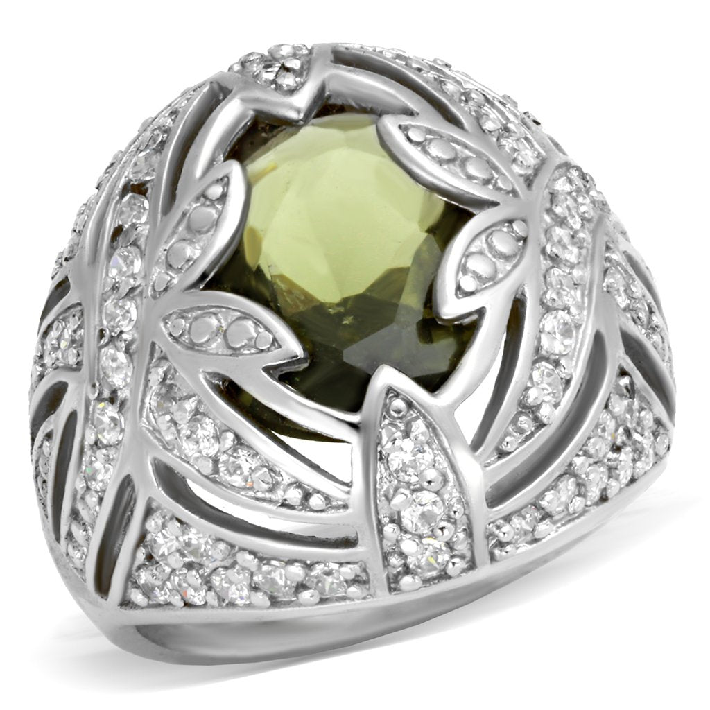 71001 - Rhodium Brass Ring with AAA Grade CZ in Olivine color-0